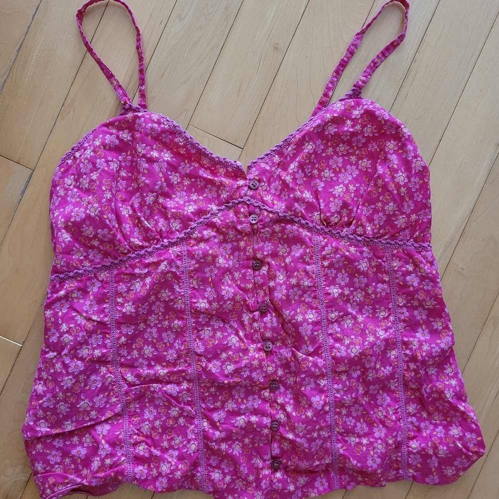 Pink Ditsy Floral Spaghetti Strap Top